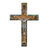 Olive Wood and Abalone Small Latin Crucifix with Four Holy Samples from Bethlehem