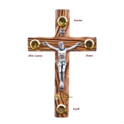 Latin Small Wooden Crucifix with Holy Samples