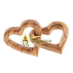 Two Olive Wood Connected Hearts