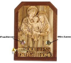 Olive Wood God Bless Our Home Holy Family Plaque